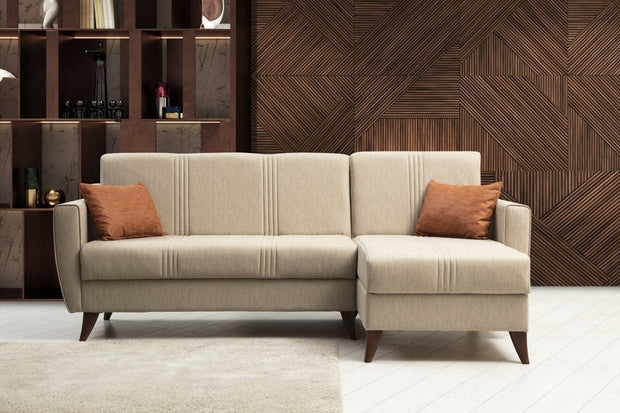Asir Divano Angolare Letto a destro 3 posti in tessuto Zaden Beige