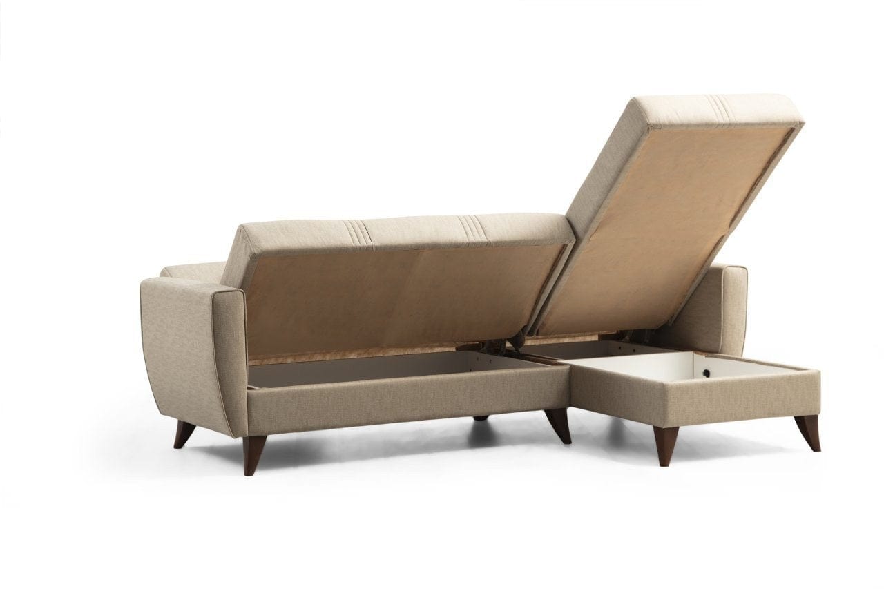 Asir Divano Angolare Letto a destro 3 posti in tessuto Zaden Beige