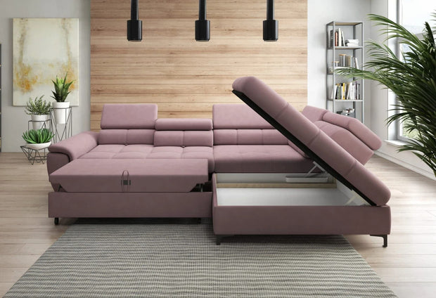 Wersal Divano Angolare Letto a destro 4 posti Devos Rosa