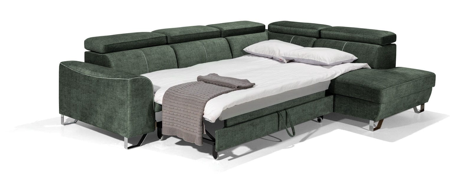 Divano Angolare Letto a destro 4 posti in tessuto Astino Verde (6)
