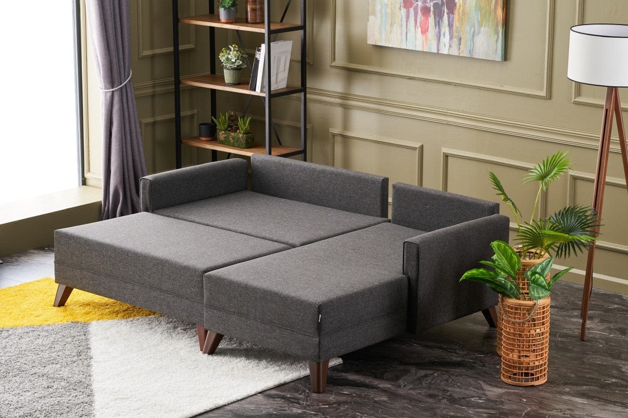 Asir Divano Angolare Letto a destro 4 posti in tessuto Bella Mini Antracite