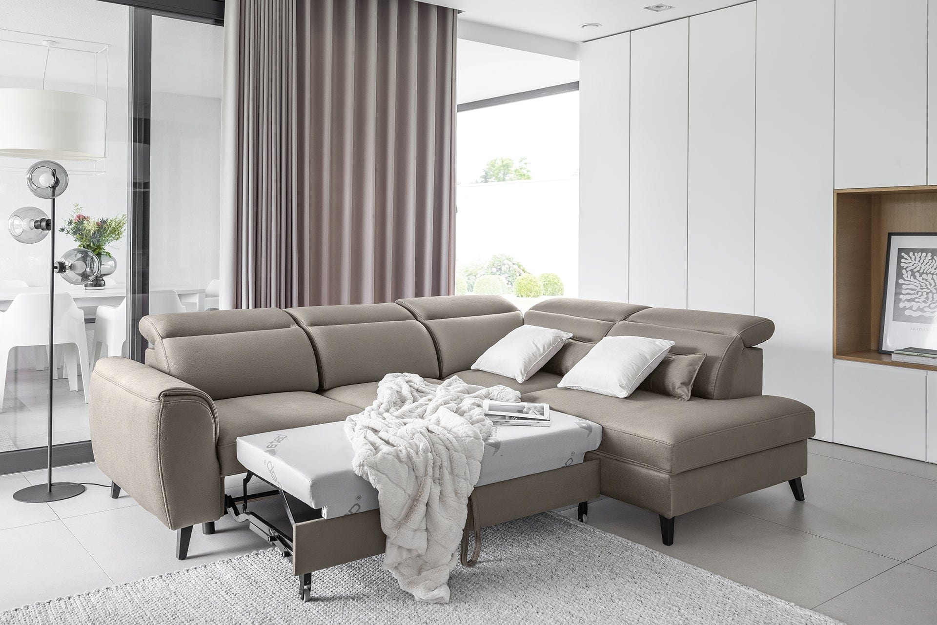 Eltap Divano Angolare Letto a destro 4 posti, in tessuto Noblisimo Plus Beige