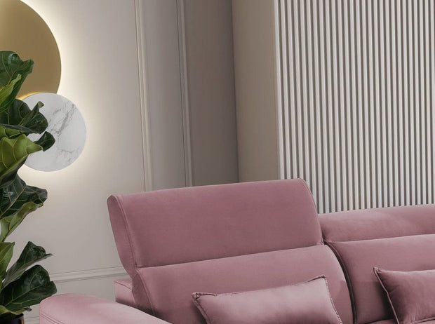 Eltap Divano Angolare Letto a destro 4 posti, in velluto Fobleros Plus Rosa