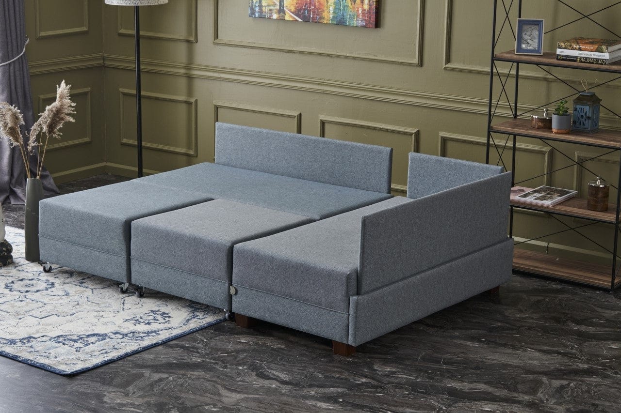 Asir Divano Angolare Letto a destro 5 posti in tessuto Fly Blu