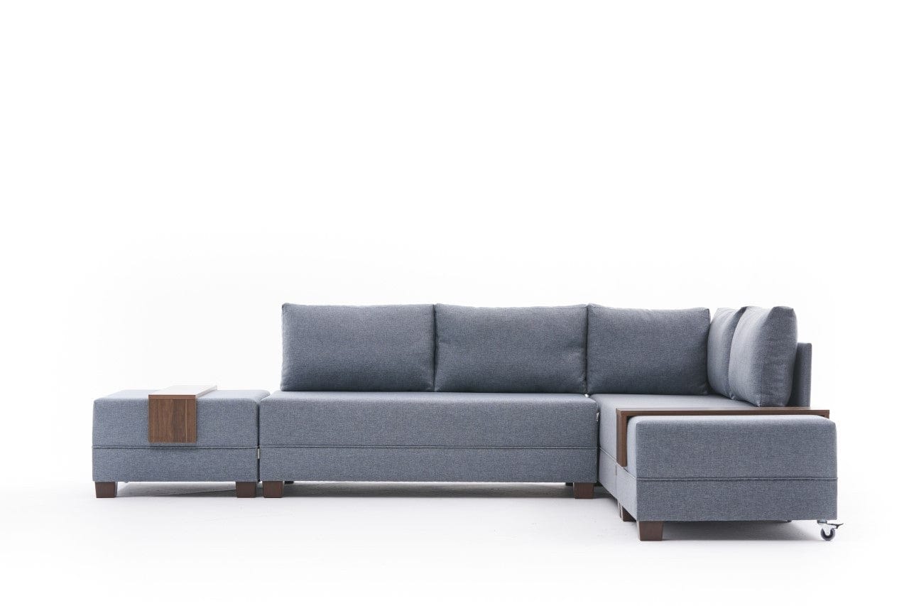 Asir Divano Angolare Letto a destro 5 posti in tessuto Fly Blu