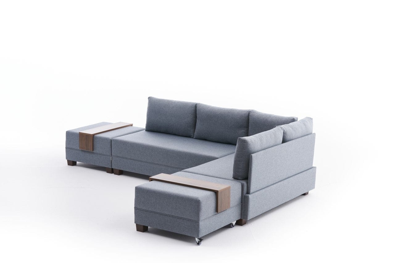 Asir Divano Angolare Letto a destro 5 posti in tessuto Fly Blu