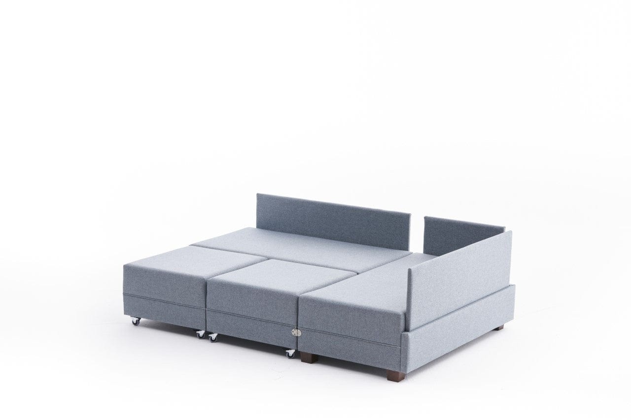 Asir Divano Angolare Letto a destro 5 posti in tessuto Fly Blu