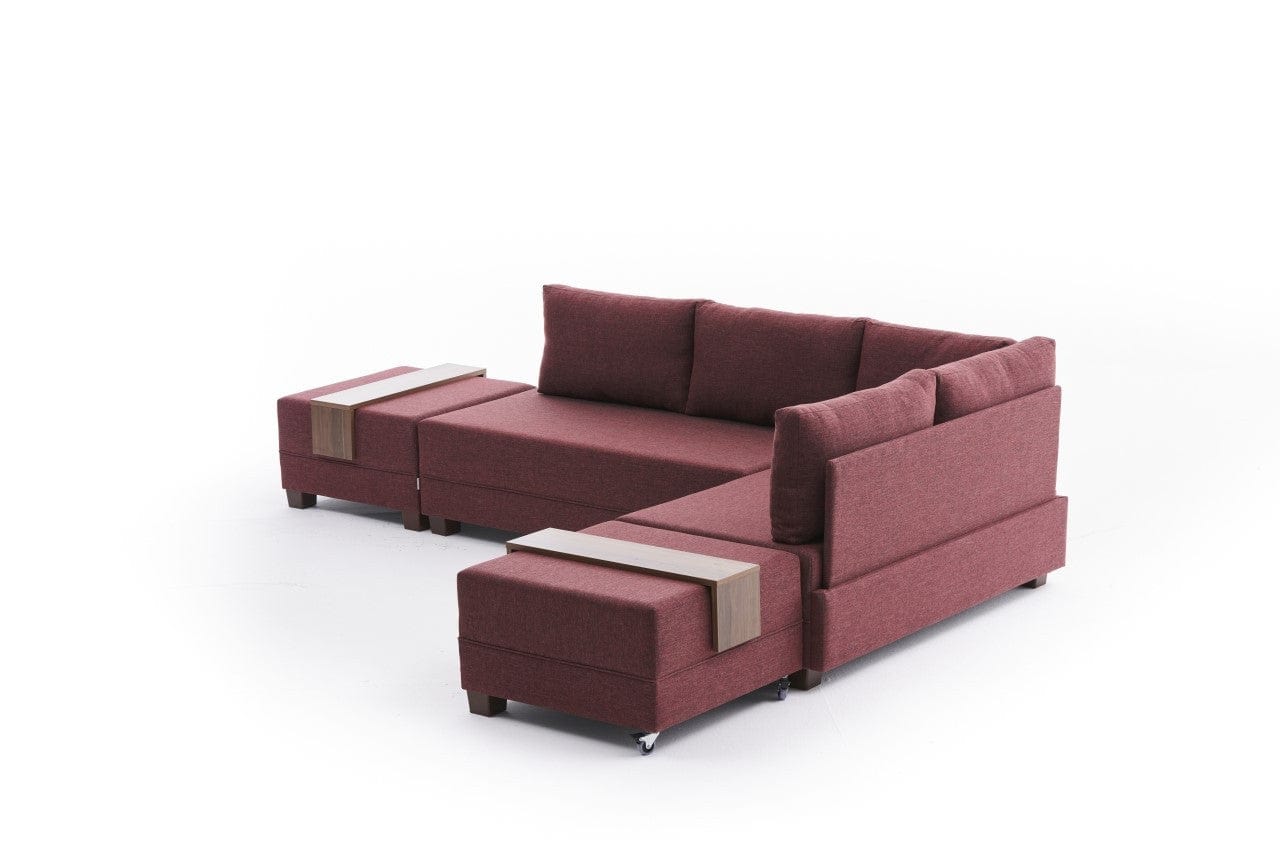 Asir Divano Angolare Letto a destro 5 posti in tessuto Fly Bordeaux