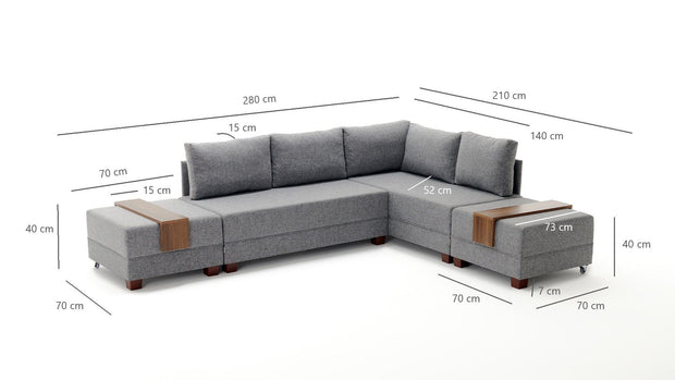 Asir Divano Angolare Letto a destro 5 posti in tessuto Fly Grigio