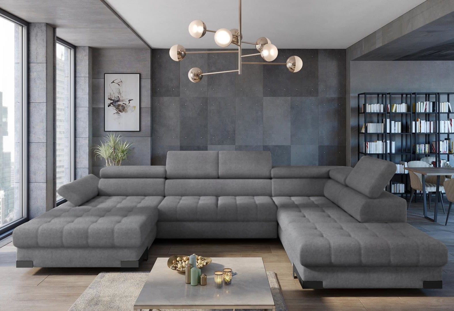 Wersal Divano Angolare Letto a destro 6 posti Savel XL Grigio