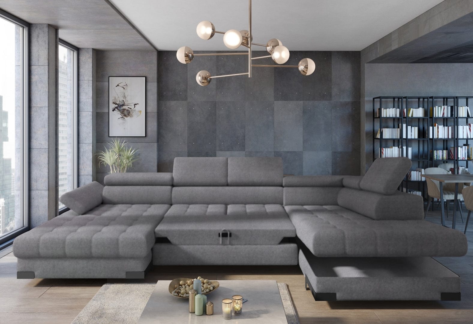Wersal Divano Angolare Letto a destro 6 posti Savel XL Grigio