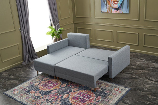 Asir Divano Angolare Letto a sinistro 2 posti in tessuto Aydam Blu