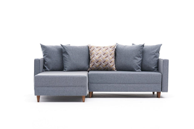 Asir Divano Angolare Letto a sinistro 2 posti in tessuto Aydam Blu