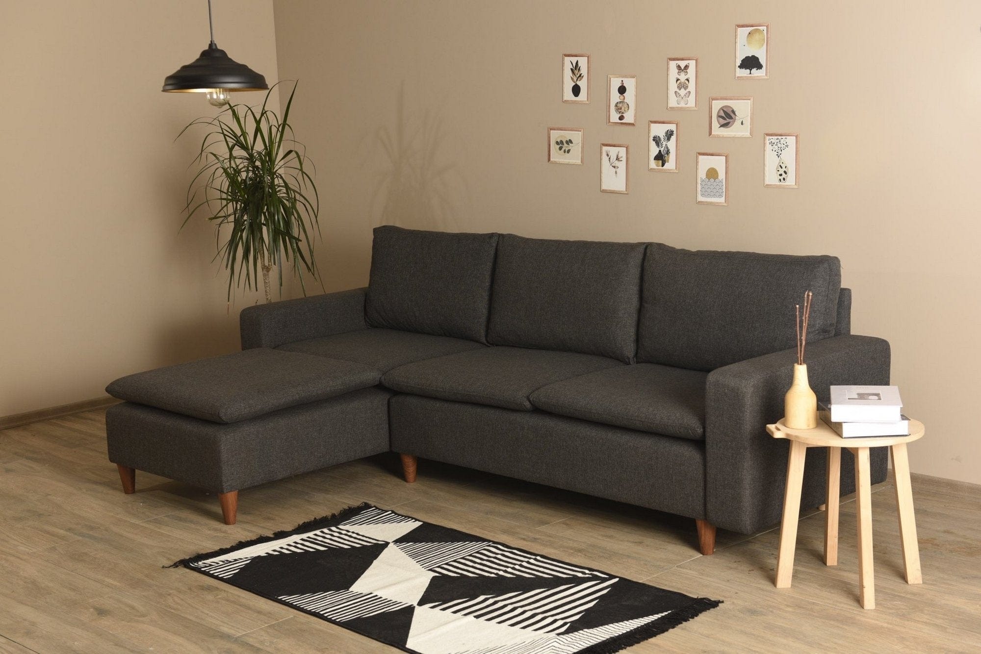 Asir Divano Angolare Letto a sinistro 2 posti in tessuto Lungo Grigio