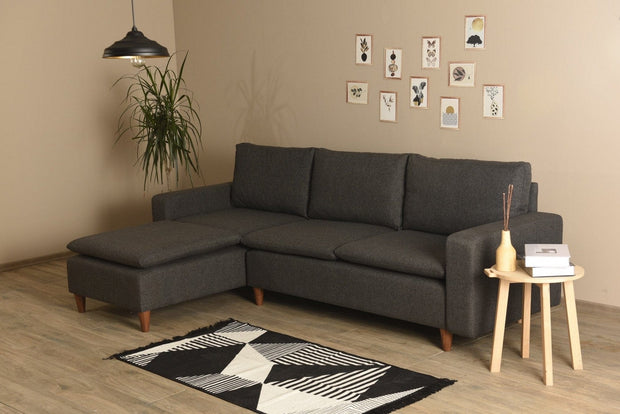 Asir Divano Angolare Letto a sinistro 2 posti in tessuto Lungo Grigio