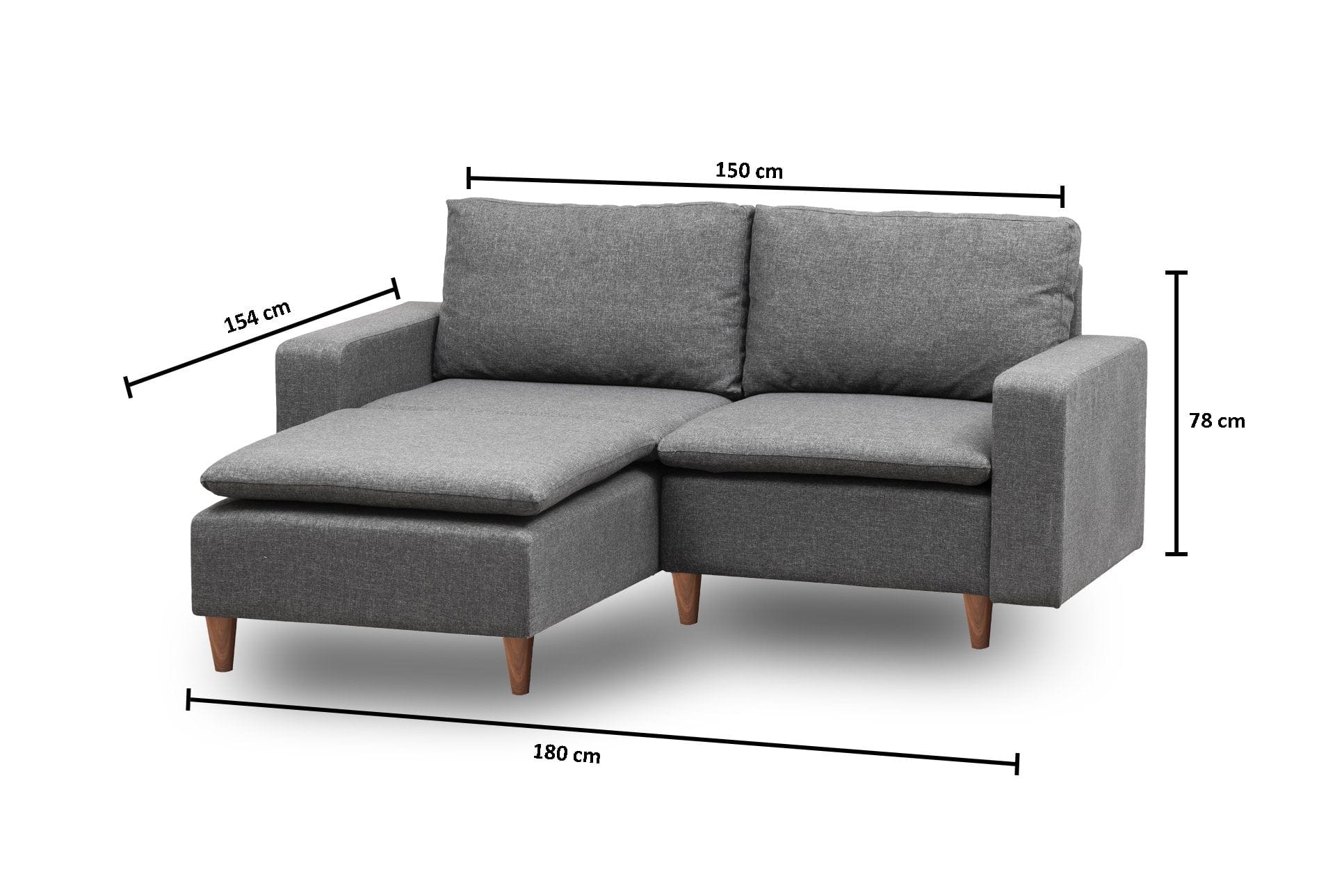 Asir Divano Angolare Letto a sinistro 2 posti in tessuto Lungo Mini Grigio