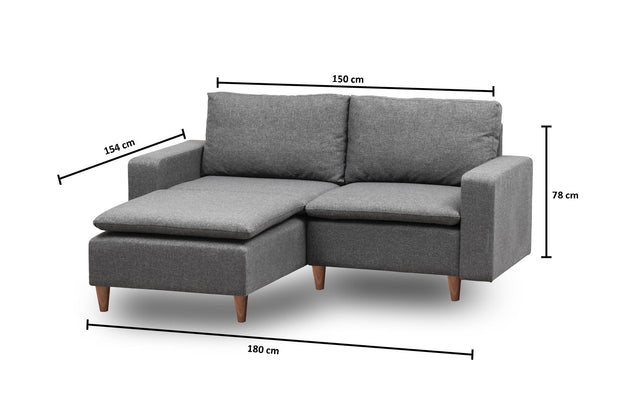 Asir Divano Angolare Letto a sinistro 2 posti in tessuto Lungo Mini Grigio