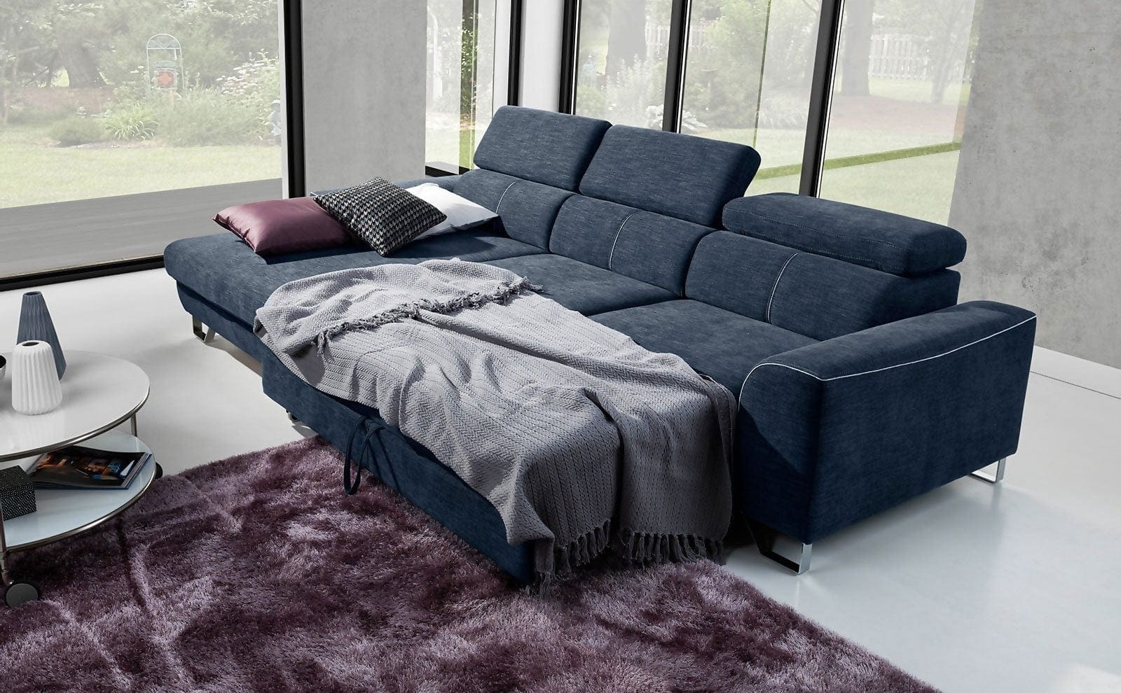 Divano Angolare Letto a sinistro 3 posti in tessuto Astino Piccola Blu (2)
