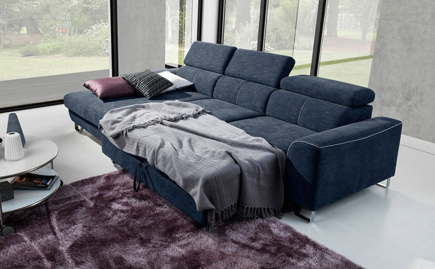 Divano Angolare Letto a sinistro 3 posti in tessuto Astino Piccola Blu (2)