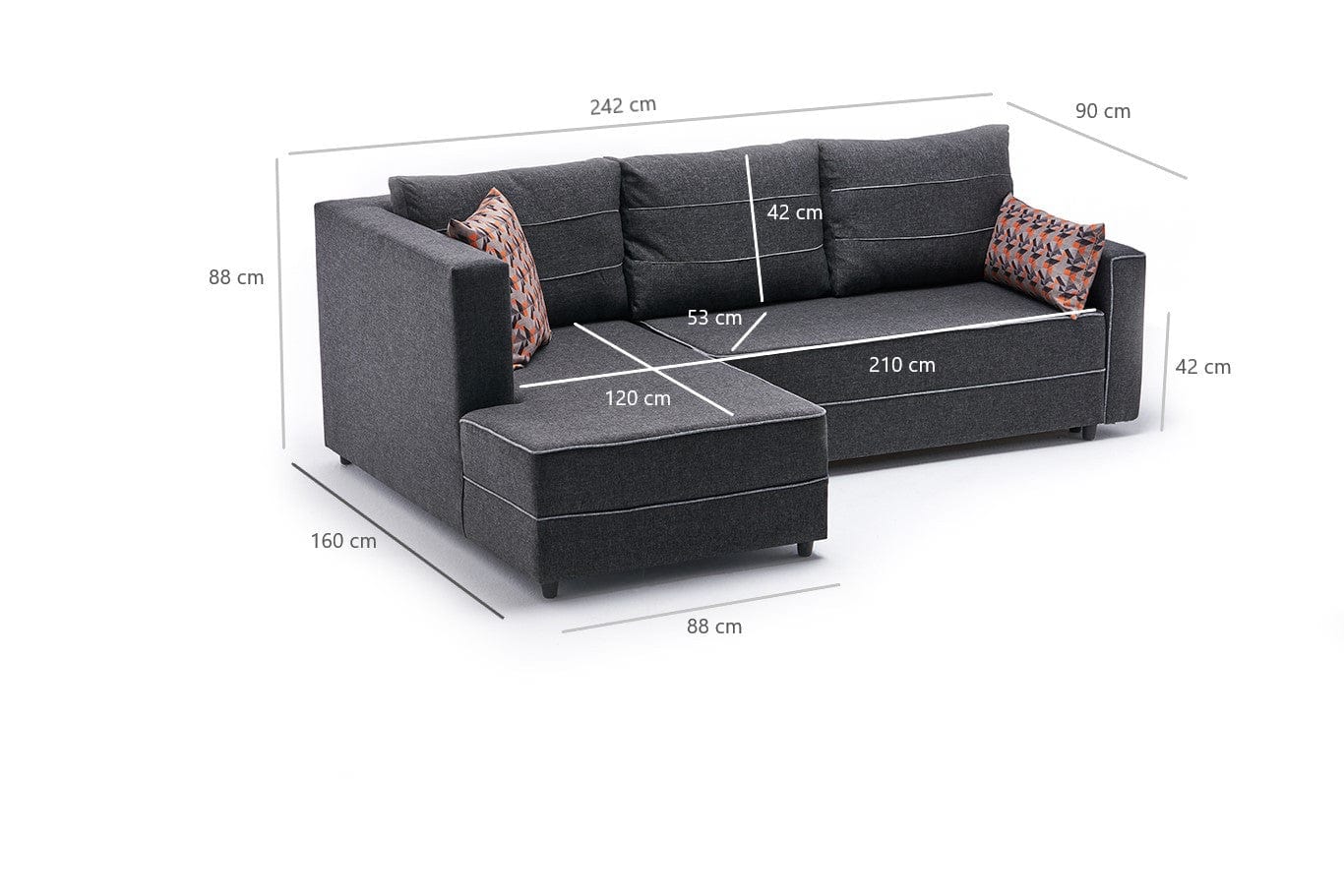 Asir Divano Angolare Letto a sinistro 3 posti in tessuto Ece Antracite