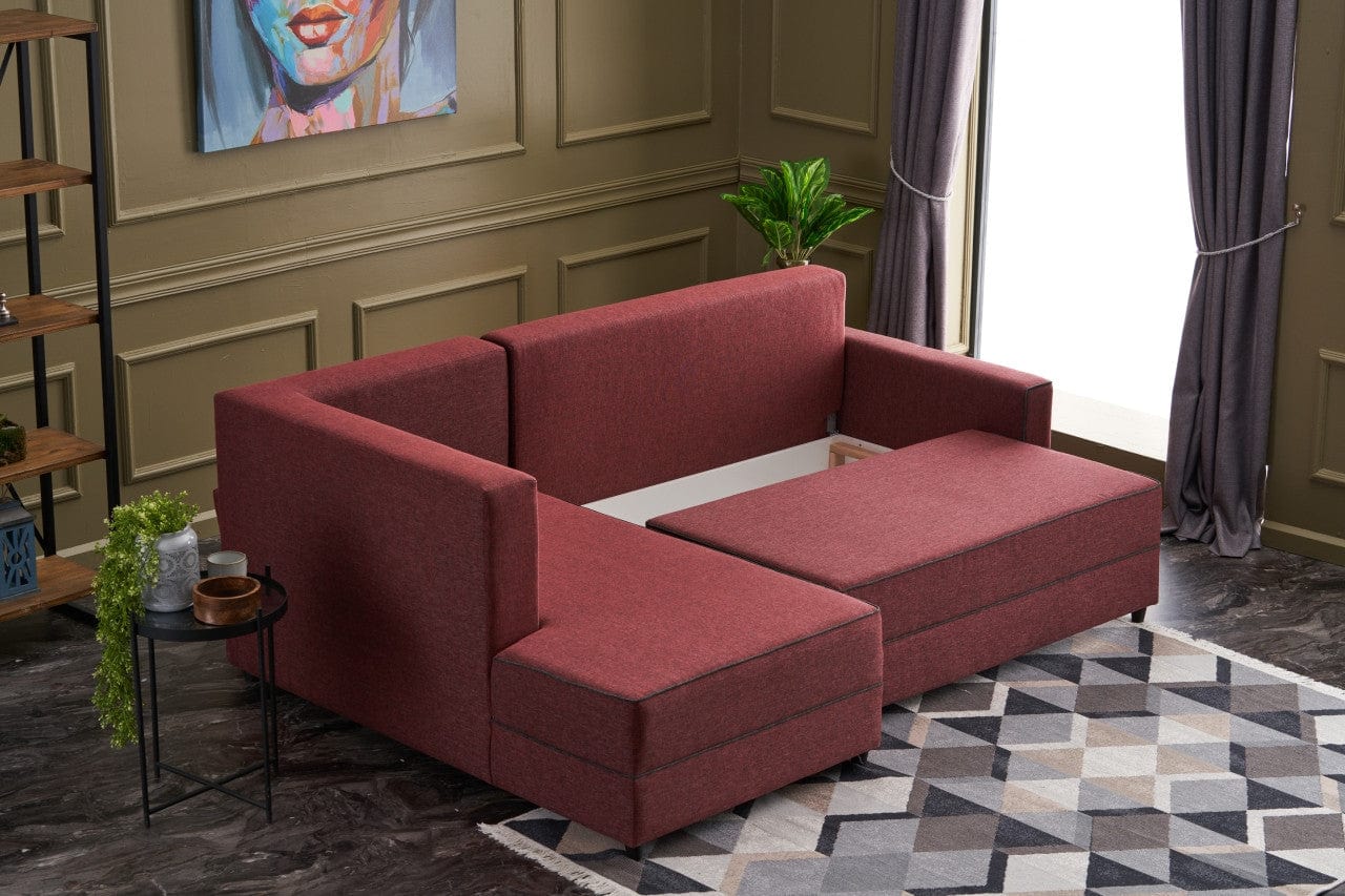 Asir Divano Angolare Letto a sinistro 3 posti in tessuto Ece Bordeaux