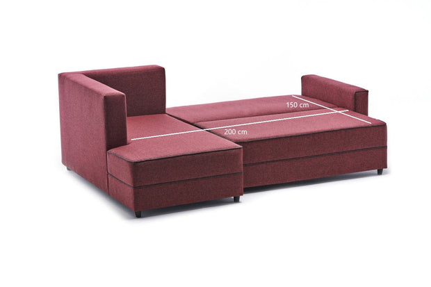 Asir Divano Angolare Letto a sinistro 3 posti in tessuto Ece Bordeaux