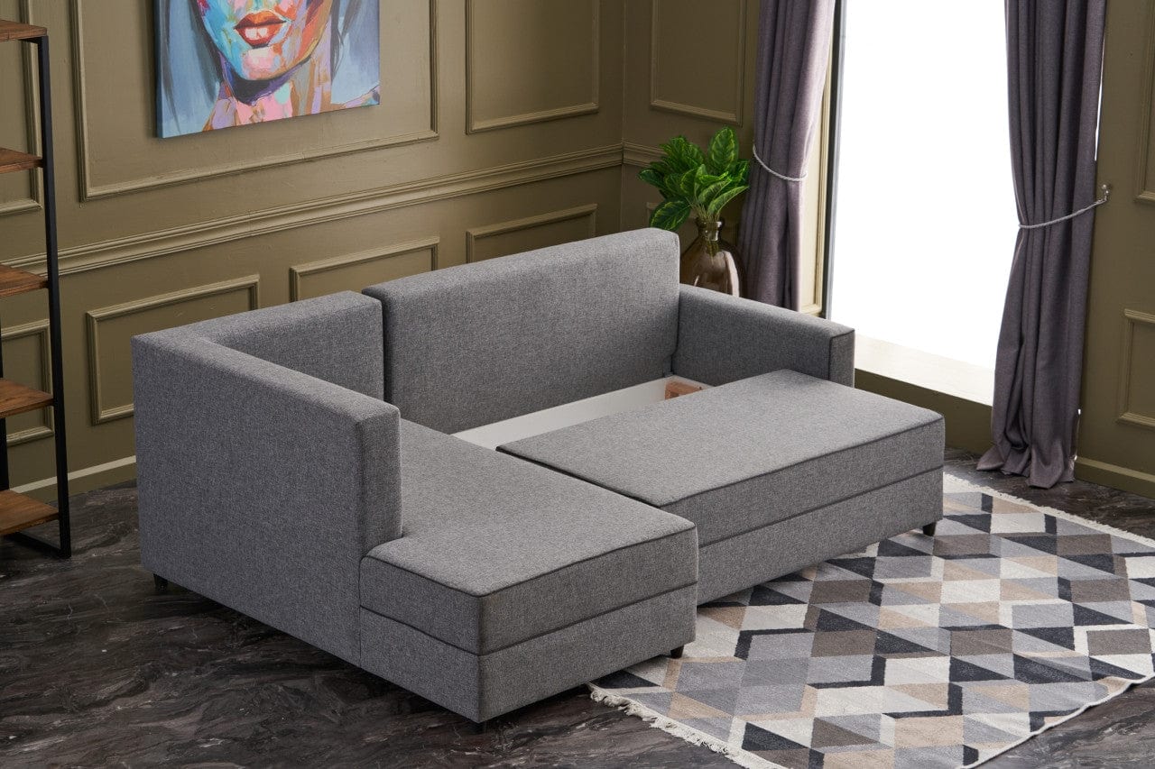 Asir Divano Angolare Letto a sinistro 3 posti in tessuto Ece Grigio