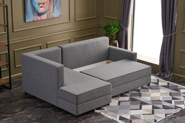 Asir Divano Angolare Letto a sinistro 3 posti in tessuto Ece Grigio