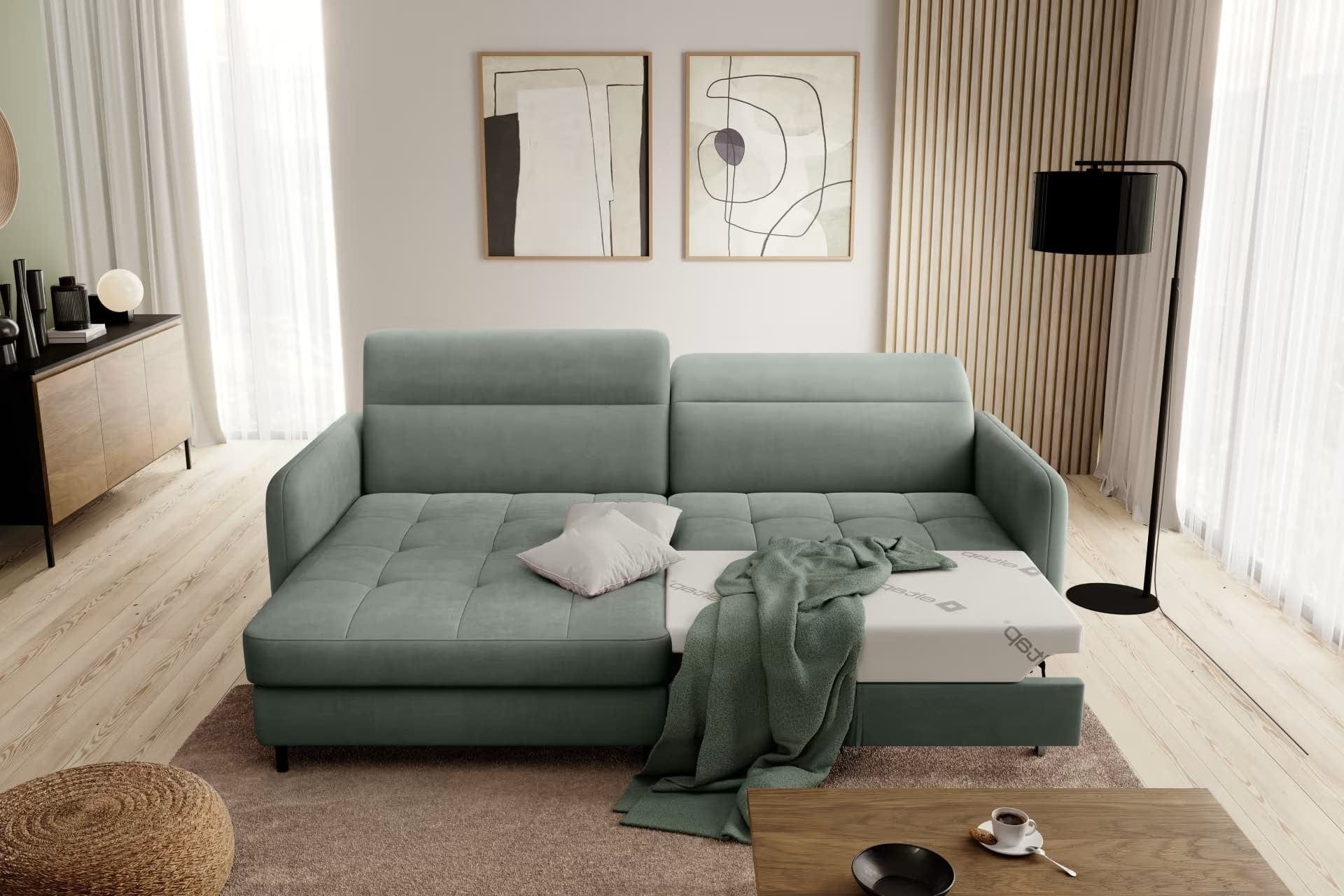 Eltap Divano Angolare Letto a sinistro 3 posti, in tessuto Gomez Plus Verde