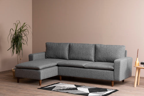 Asir Divano Angolare Letto a sinistro 3 posti in tessuto Lungo Grigio