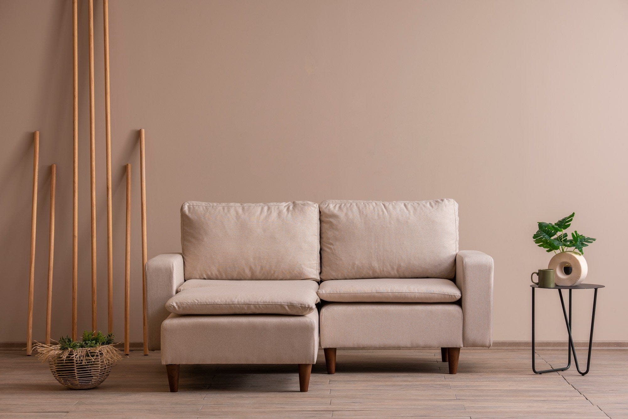 Asir Divano Angolare Letto a sinistro 3 posti in tessuto Lungo Mini Crema