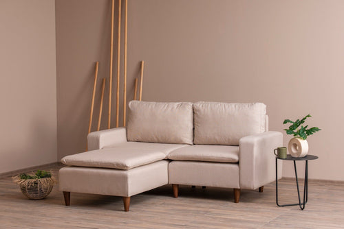 Asir Divano Angolare Letto a sinistro 3 posti in tessuto Lungo Mini Crema