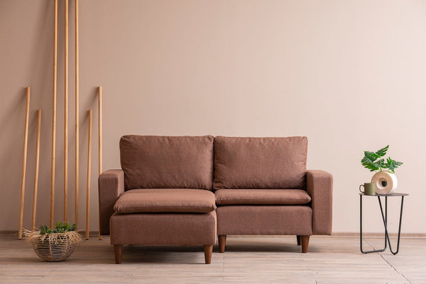 Asir Divano Angolare Letto a sinistro 3 posti in tessuto Lungo Mini Marrone
