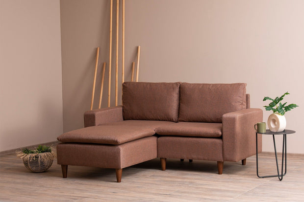 Asir Divano Angolare Letto a sinistro 3 posti in tessuto Lungo Mini Marrone