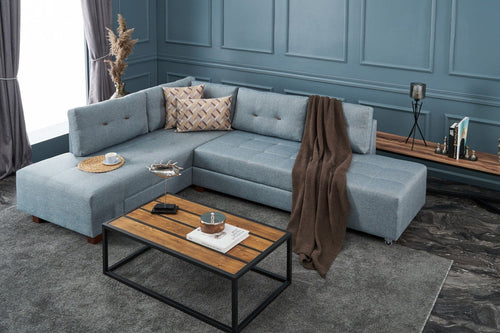 Asir Divano Angolare Letto a sinistro 3 posti in tessuto Manama Blu