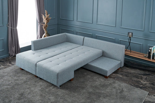 Asir Divano Angolare Letto a sinistro 3 posti in tessuto Manama Blu