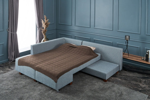 Divano Angolare Letto a sinistro 3 posti in tessuto Manama Blu (2)
