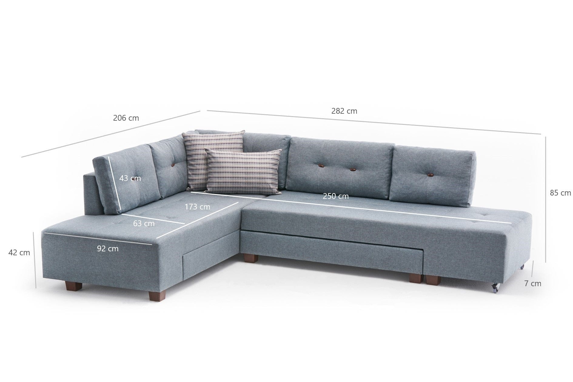 Asir Divano Angolare Letto a sinistro 3 posti in tessuto Manama Blu