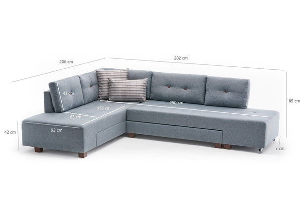 Asir Divano Angolare Letto a sinistro 3 posti in tessuto Manama Blu