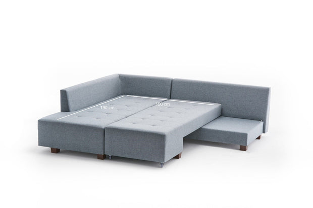 Asir Divano Angolare Letto a sinistro 3 posti in tessuto Manama Blu