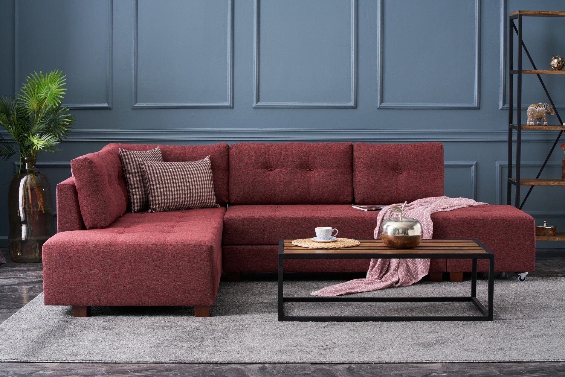 Asir Divano Angolare Letto a sinistro 3 posti in tessuto Manama Bordeaux