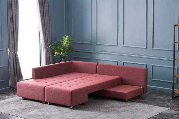 Asir Divano Angolare Letto a sinistro 3 posti in tessuto Manama Bordeaux