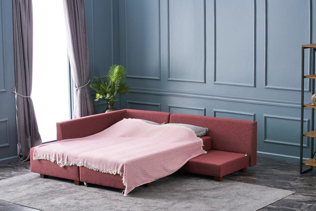 Asir Divano Angolare Letto a sinistro 3 posti in tessuto Manama Bordeaux