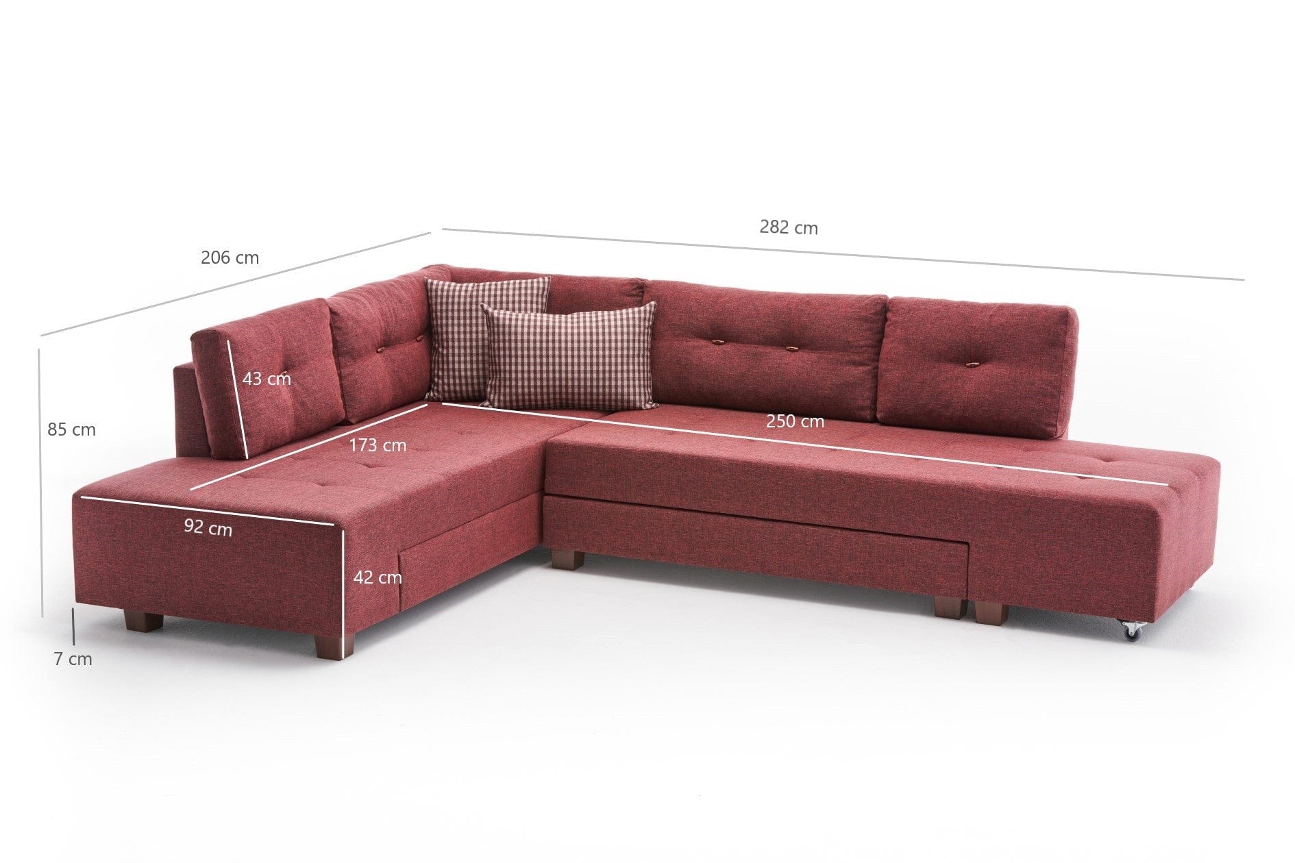 Asir Divano Angolare Letto a sinistro 3 posti in tessuto Manama Bordeaux