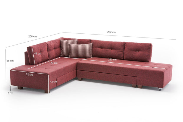 Asir Divano Angolare Letto a sinistro 3 posti in tessuto Manama Bordeaux