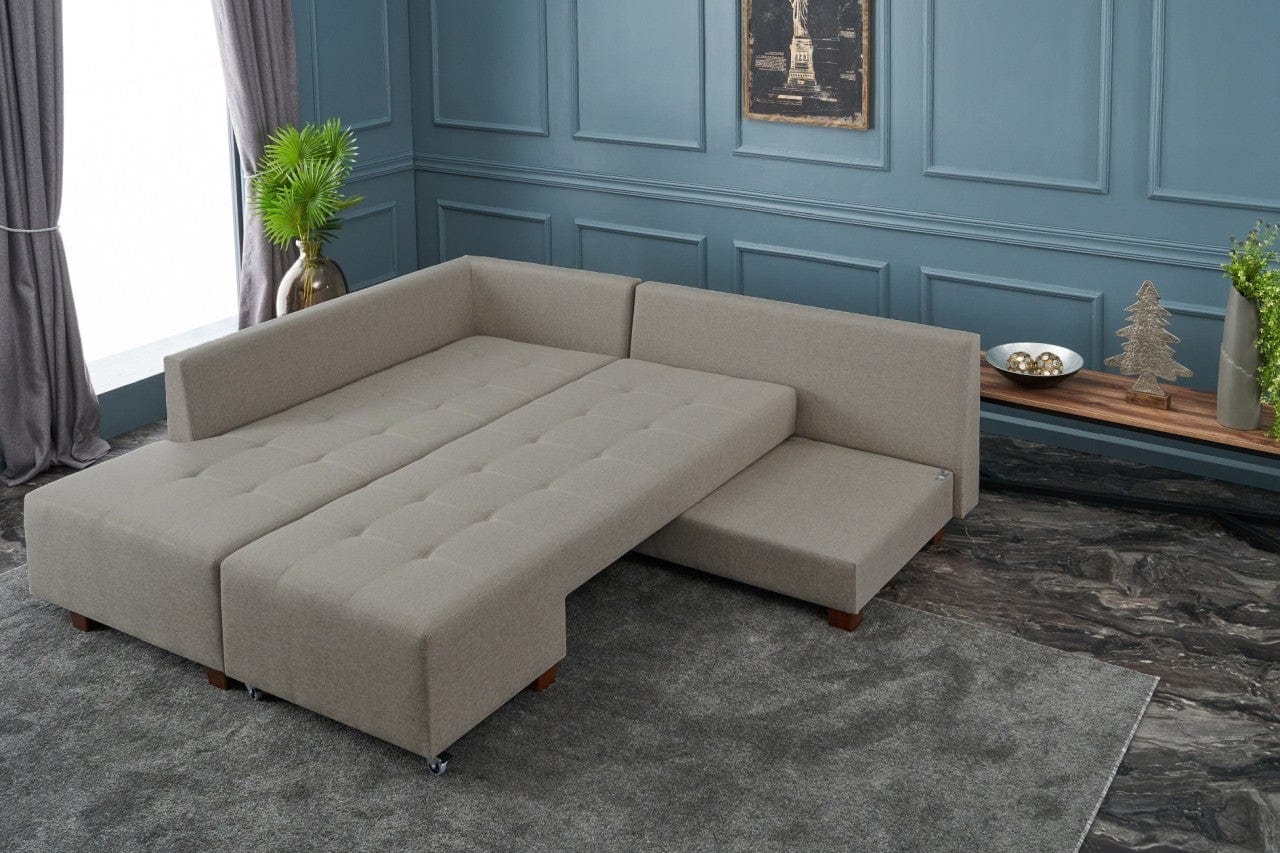 Asir Divano Angolare Letto a sinistro 3 posti in tessuto Manama Crema