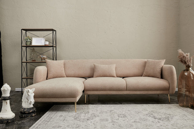Asir Divano Angolare Letto a sinistro 3 posti in tessuto Simena Beige
