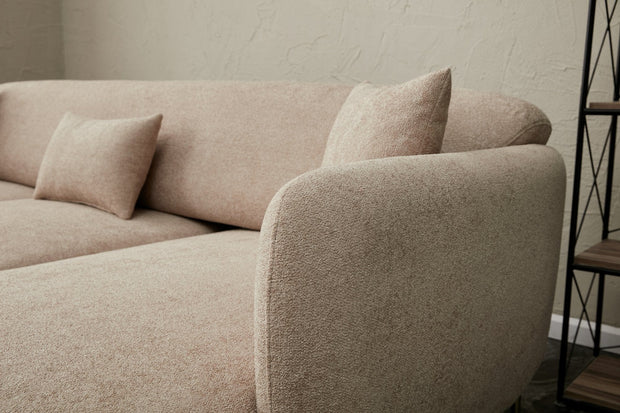 Asir Divano Angolare Letto a sinistro 3 posti in tessuto Simena Beige