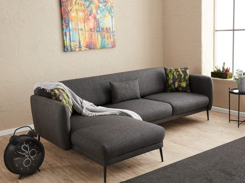 Asir Divano Angolare Letto a sinistro 3 posti in tessuto Venus Antracite