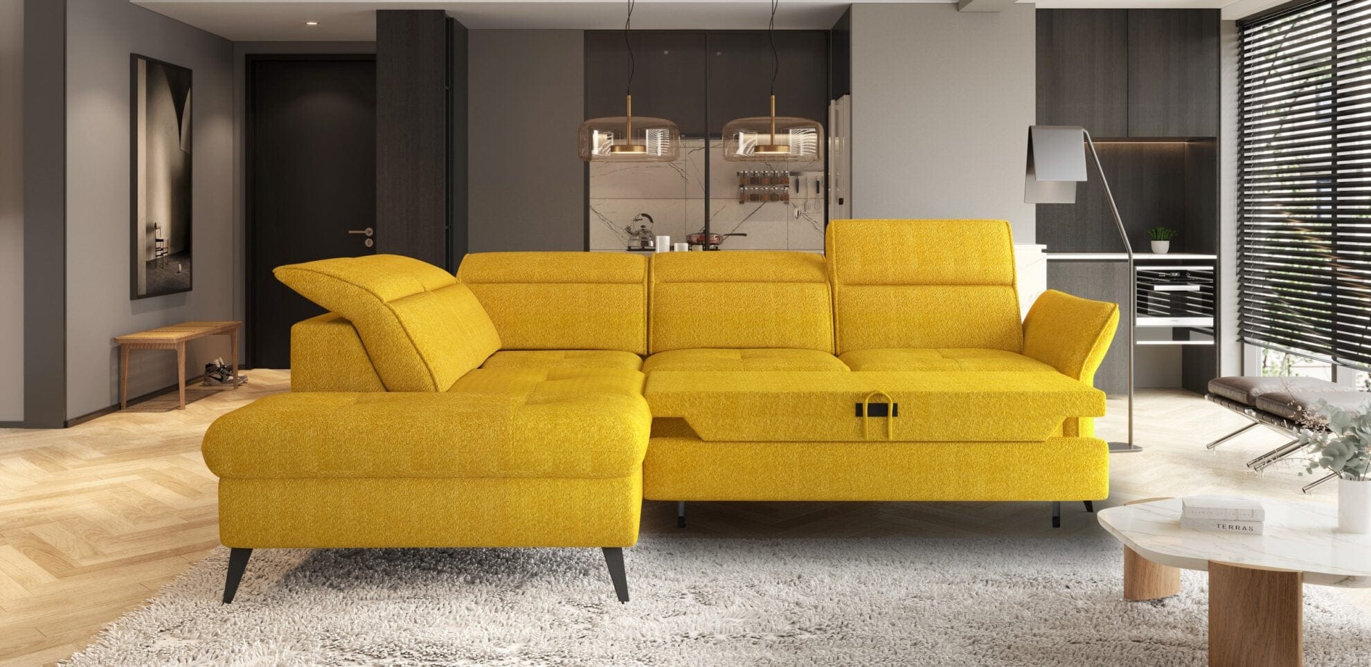 Wersal Divano Angolare Letto a sinistro 4 posti Apulum Giallo